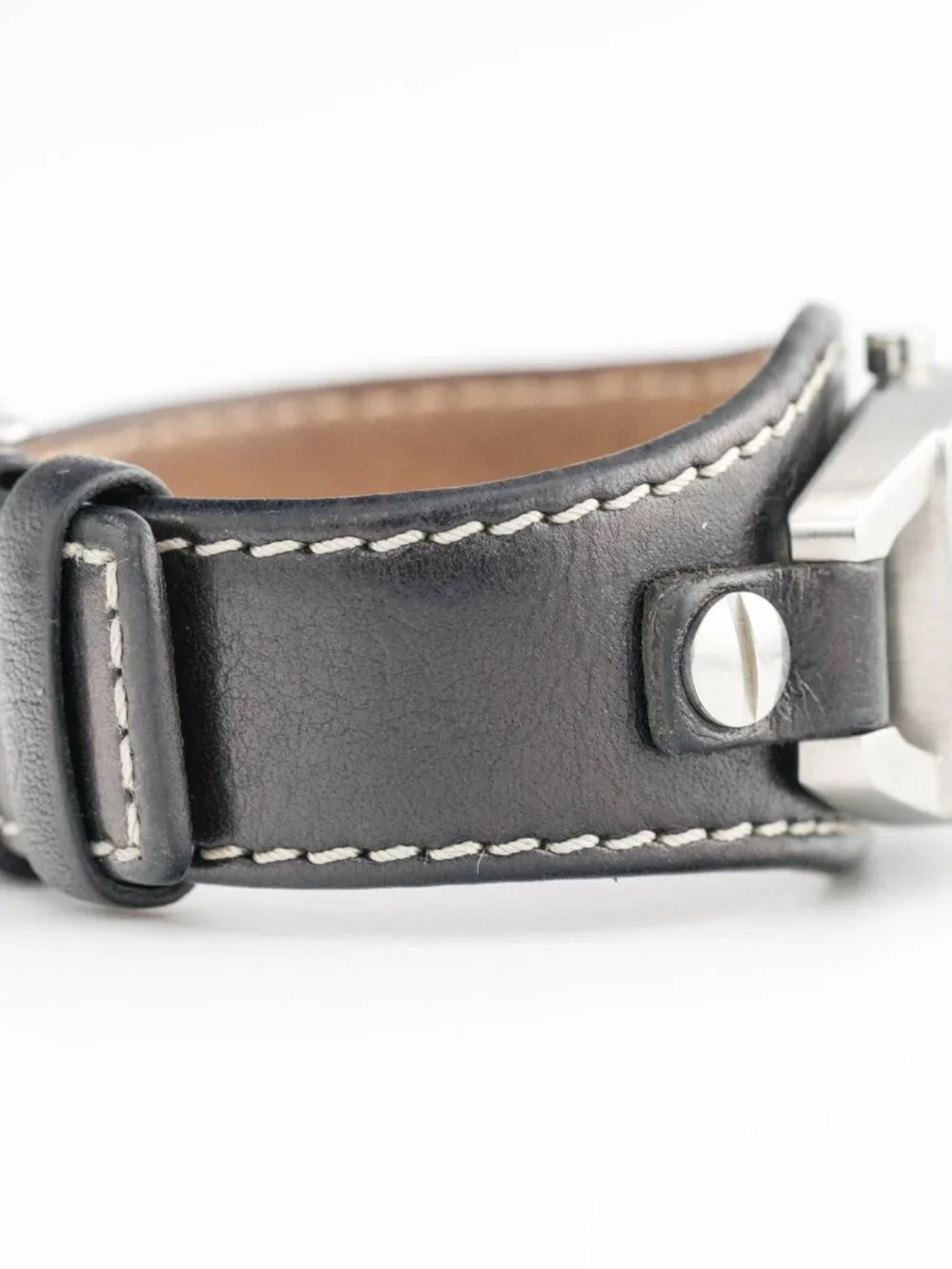Fossil Black Leather Studded Cuff Quartz Analog Women's Watch New Battery